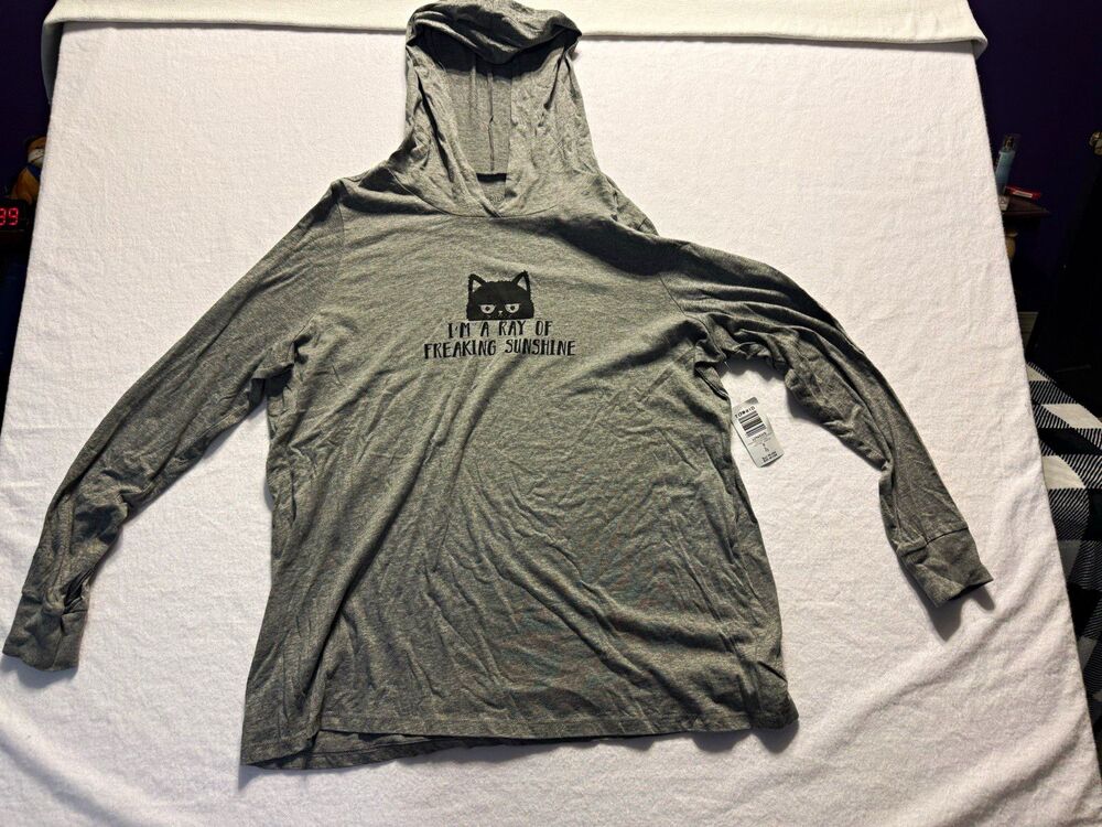 Heritage by Torrid Gray Cat Graphic Hoodie Size 0 Ray of Freaking Sunshine